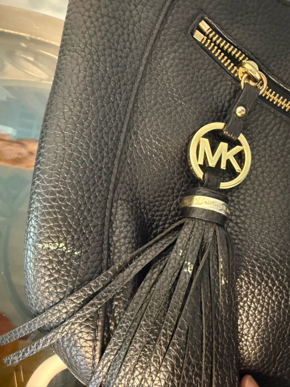 Michael Kors Black Pebbled Leather Hobo Shoulder Bag with Tassel Charm - Picture 5 of 6